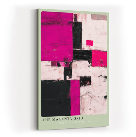 Paul Sinus Wandbild in 40x60cm The Magenta Grid – Strukturiertes abstraktes Kunstwerk in Pink, Schwarz und Weiß mit dynamischer Wirkung