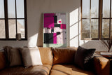 Paul Sinus Wandbild in 40x60cm The Magenta Grid – Strukturiertes abstraktes Kunstwerk in Pink, Schwarz und Weiß mit dynamischer Wirkung