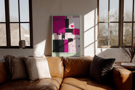 Paul Sinus Wandbild in 40x60cm The Magenta Grid – Strukturiertes abstraktes Kunstwerk in Pink, Schwarz und Weiß mit dynamischer Wirkung