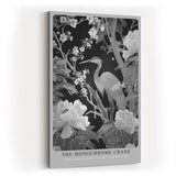 Paul Sinus Wandbild in 40x60cm The Monochrome Crane mit Kranich und Blüten in Schwarz-Weiß-Optik für stilvolle Wandgestaltung