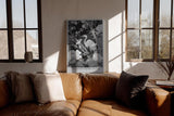 Paul Sinus Wandbild in 40x60cm The Monochrome Crane mit Kranich und Blüten in Schwarz-Weiß-Optik für stilvolle Wandgestaltung