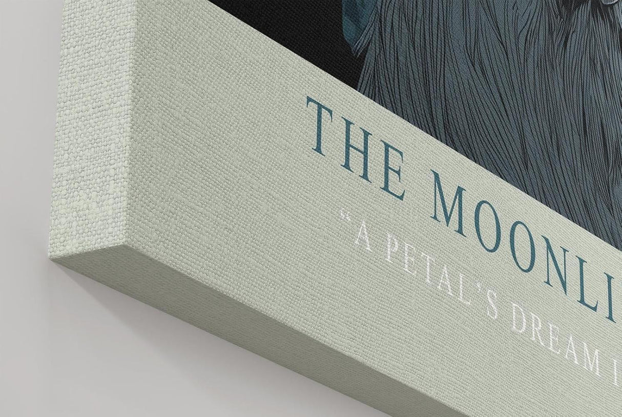 Paul Sinus Wandbild in 40x60cm The Moonlit Monarch – stolzer Hirsch unter dem Mondlicht, kunstvolle Waldillustration in tiefen Blautönen