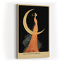 Paul Sinus Wandbild in 40x60cm The Moons Bride Elegante Frau in orangefarbenem Kleid vor goldener Mondsichel mit floralen Akzenten und romantischem Flair