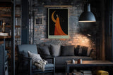 Paul Sinus Wandbild in 40x60cm The Moonwalker Illustration einer Frau im orangefarbenen Kleid vor Mondsichel mit eleganter, verträumter Ausstrahlung