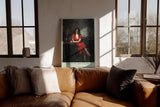 Paul Sinus Wandbild in 40x60cm The Night She Stayed Frau im roten Kleid in Bar-Szene mit Glas Wein in atmosphärischem Ölmalstil