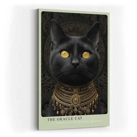 Paul Sinus Wandbild in 40x60cm The Oracle Cat mit schwarzer Katze und goldenen Augen vor ornamentalem Hintergrund für edle Wandgestaltung