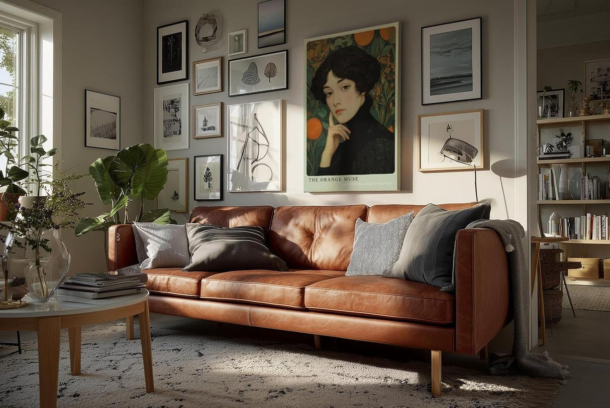 Paul Sinus Wandbild in 40x60cm The Orange Muse – Elegantes Porträt im Jugendstil mit warmen Orangetönen und kunstvollen floralen Details