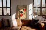 Paul Sinus Wandbild in 40x60cm The Orbital Map – Abstraktes Spiel aus roten und schwarzen Kreisen auf beigem Hintergrund mit feinen Linien wie unsichtbare Kräfte