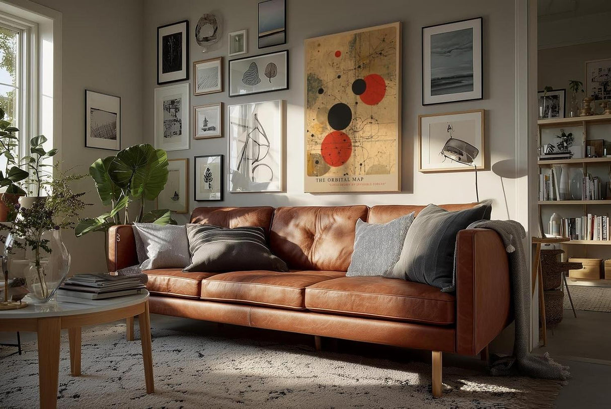 Paul Sinus Wandbild in 40x60cm The Orbital Map – Abstraktes Spiel aus roten und schwarzen Kreisen auf beigem Hintergrund mit feinen Linien wie unsichtbare Kräfte