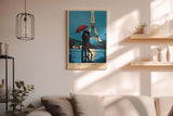 Paul Sinus Wandbild in 40x60cm The Paris Night – romantische Pariser Nachtszene mit Paar und rotem Schirm vor dem Eiffelturm für elegante Raumgestaltung