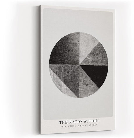 Paul Sinus Wandbild in 40x60cm The Ratio Within – Geometrische Kreisaufteilung in Schwarz-Weiß mit texturierten Segmenten