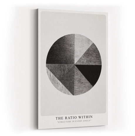 Paul Sinus Wandbild in 40x60cm The Ratio Within – Geometrische Kreisaufteilung in Schwarz-Weiß mit texturierten Segmenten