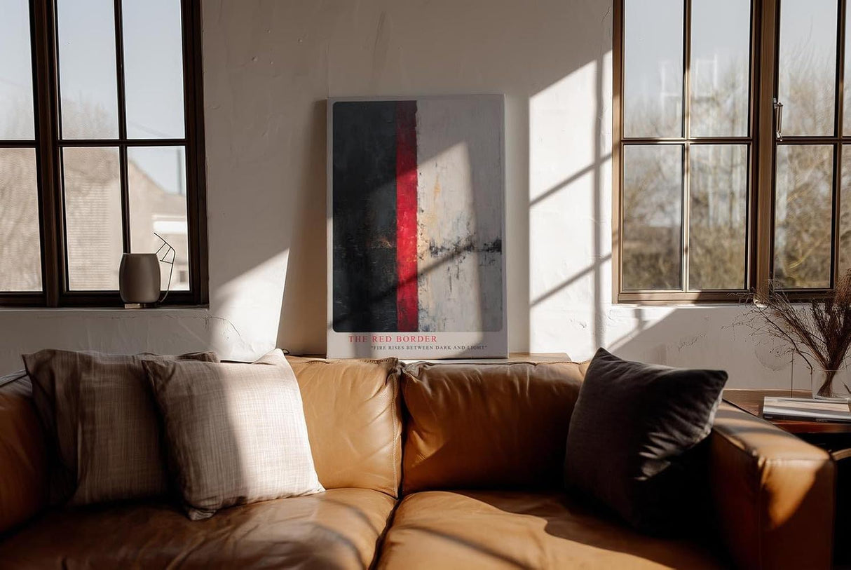 Paul Sinus Wandbild in 40x60cm The Red Border – Abstrakte Komposition mit starkem Hell-Dunkel-Kontrast und rotem Akzentstreifen