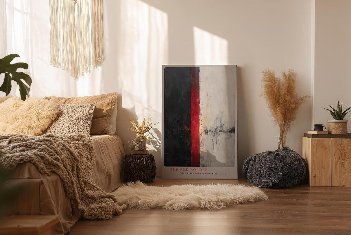Paul Sinus Wandbild in 40x60cm The Red Border – Abstrakte Komposition mit starkem Hell-Dunkel-Kontrast und rotem Akzentstreifen