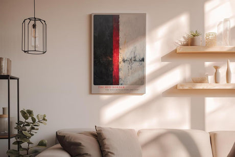 Paul Sinus Wandbild in 40x60cm The Red Border – Abstrakte Komposition mit starkem Hell-Dunkel-Kontrast und rotem Akzentstreifen