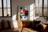 Paul Sinus Wandbild in 40x60cm The Red Construct – Geometrische Abstraktion in Rot, Schwarz und Weiß mit klaren Linien und markanten Formen