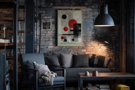Paul Sinus Wandbild in 40x60cm The Red Construct – Geometrische Abstraktion in Rot, Schwarz und Weiß mit klaren Linien und markanten Formen