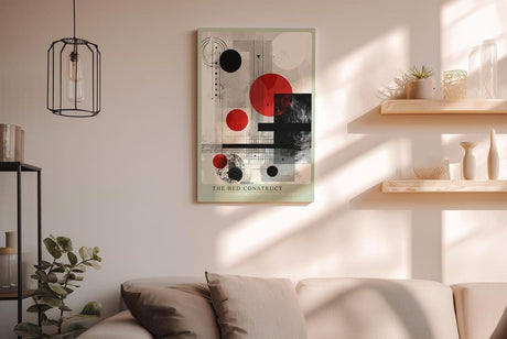 Paul Sinus Wandbild in 40x60cm The Red Construct – Geometrische Abstraktion in Rot, Schwarz und Weiß mit klaren Linien und markanten Formen