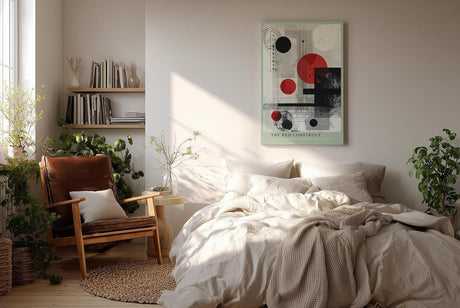 Paul Sinus Wandbild in 40x60cm The Red Construct – Geometrische Abstraktion in Rot, Schwarz und Weiß mit klaren Linien und markanten Formen