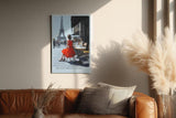Paul Sinus Wandbild in 40x60cm The Red Dress in Paris Bilder einer Frau im roten Kleid an einem Straßencafé mit Blick auf den Eiffelturm
