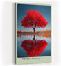 Paul Sinus Wandbild in 40x60cm The Red Mirror Strahlender roter Baum mit perfekter Spiegelung im Wasser vor sanfter Landschaftskulisse