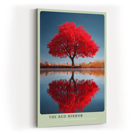 Paul Sinus Wandbild in 40x60cm The Red Mirror Strahlender roter Baum mit perfekter Spiegelung im Wasser vor sanfter Landschaftskulisse