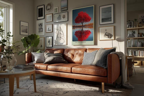 Paul Sinus Wandbild in 40x60cm The Red Mirror Strahlender roter Baum mit perfekter Spiegelung im Wasser vor sanfter Landschaftskulisse