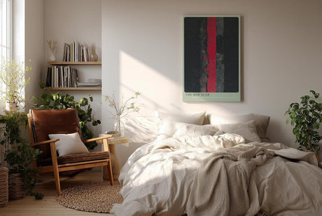 Paul Sinus Wandbild in 40x60cm The Red Scar – Abstraktes Kunstwerk mit intensivem rotem Streifen auf dunklem Grund
