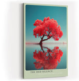 Paul Sinus Wandbild in 40x60cm The Red Silence – leuchtend roter Baum im Wasser mit Spiegelung, moderne Naturfotokunst