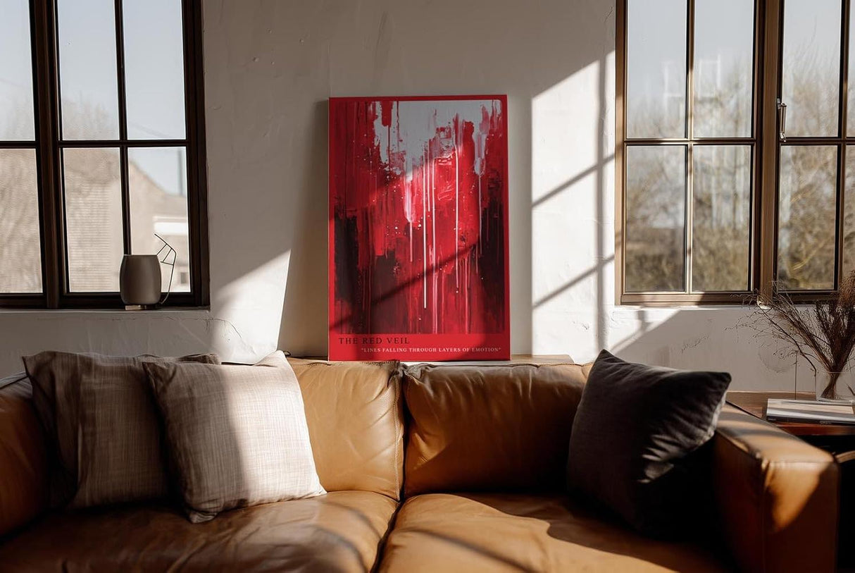 Paul Sinus Wandbild in 40x60cm The Red Veil – Abstraktes Kunstwerk mit dynamischen Linien in kräftigen Rottönen