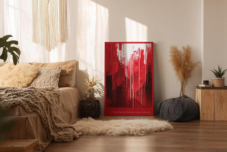 Paul Sinus Wandbild in 40x60cm The Red Veil – Abstraktes Kunstwerk mit dynamischen Linien in kräftigen Rottönen