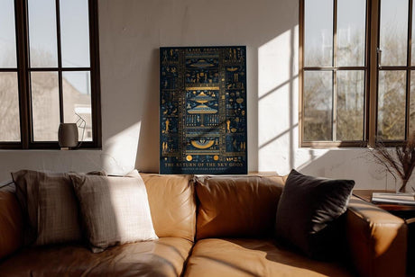 Paul Sinus Wandbild in 40x60cm The Return of the Sky Gods – Goldene und blaue Hieroglyphen mit futuristischen Raumschiffen