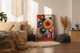 Paul Sinus Wandbild in 40x60cm The Rhythm of Rings – Lebendige Komposition aus farbkräftigen Kreisen in Gelb, Rot, Blau, Pink und Schwarz mit dynamischen Pinselspuren