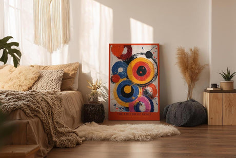 Paul Sinus Wandbild in 40x60cm The Rhythm of Rings – Lebendige Komposition aus farbkräftigen Kreisen in Gelb, Rot, Blau, Pink und Schwarz mit dynamischen Pinselspuren