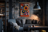 Paul Sinus Wandbild in 40x60cm The Rhythm of Rings – Lebendige Komposition aus farbkräftigen Kreisen in Gelb, Rot, Blau, Pink und Schwarz mit dynamischen Pinselspuren