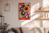 Paul Sinus Wandbild in 40x60cm The Rhythm of Rings – Lebendige Komposition aus farbkräftigen Kreisen in Gelb, Rot, Blau, Pink und Schwarz mit dynamischen Pinselspuren