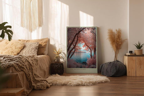Paul Sinus Wandbild in 40x60cm The Secret Lake – Pastellfarbene Baumlandschaft am See mit romantischem Flair, verträumte Naturkulisse in sanften Tönen