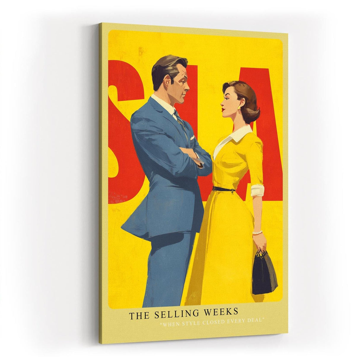 Paul Sinus Wandbild in 40x60cm The Selling Weeks – Vintage Business Couple im Retro-Stil, stilvolle Illustration in leuchtenden Farben