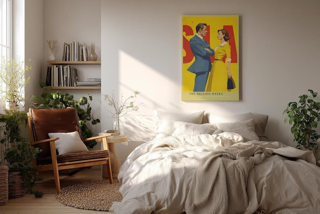 Paul Sinus Wandbild in 40x60cm The Selling Weeks – Vintage Business Couple im Retro-Stil, stilvolle Illustration in leuchtenden Farben