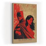 Paul Sinus Wandbild in 40x60cm The Shadow Union – Batman und mysteriöse Frau in intensiver roter Komposition, ausdrucksstarkes Pop-Art-Design für moderne Räume