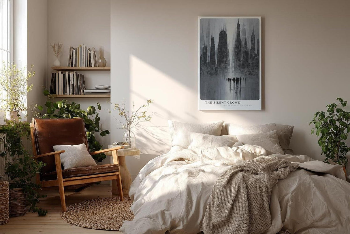 Paul Sinus Wandbild in 40x60cm The Silent Crowd Silhouetten einer Menschenmenge vor hoch aufragender Skyline in grauer Farbkomposition