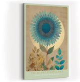 Paul Sinus Wandbild in 40x60cm The Silent Starflower stilisierte Sonnenblume in Blauund Goldtönen moderne Naturkunst auf Leinwand