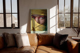 Paul Sinus Wandbild in 40x60cm The Silk of Secrets – Intensiver Blick mit gelbem und grünem Tuch umhüllt