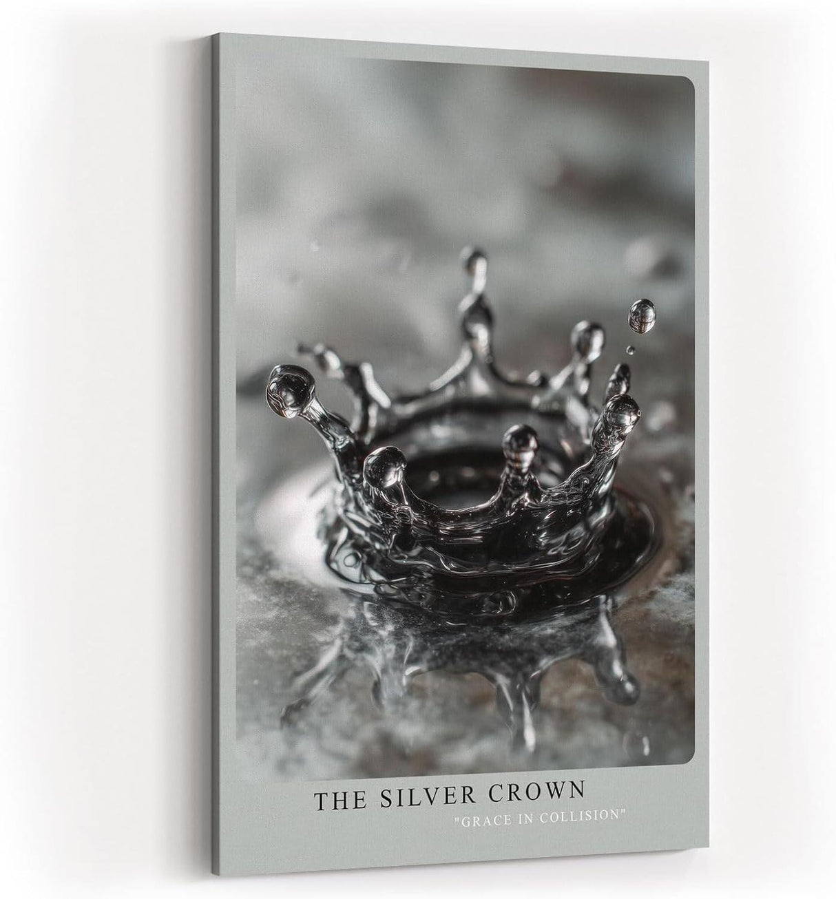 Paul Sinus Wandbild in 40x60cm The Silver Crown – Makroaufnahme einer Wasserkrone in silbrigen Reflexen
