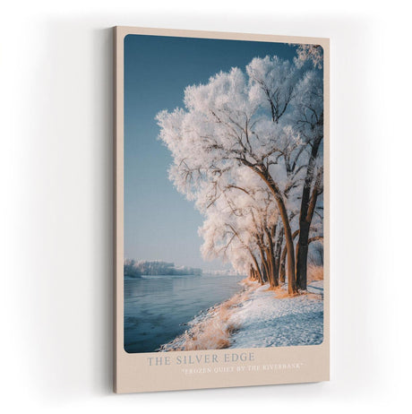 Paul Sinus Wandbild in 40x60cm The Silver Edge – Winterliche Flusslandschaft mit schneebedeckten Bäumen, elegante Naturdarstellung in kühlen Tönen