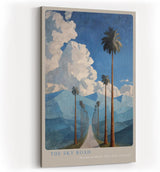 Paul Sinus Wandbild in 40x60cm The Sky Road mit Palmenallee und dramatischem Wolkenhimmel vor blauen Bergen für eindrucksvolle Wandgestaltung