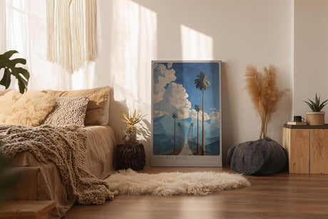 Paul Sinus Wandbild in 40x60cm The Sky Road mit Palmenallee und dramatischem Wolkenhimmel vor blauen Bergen für eindrucksvolle Wandgestaltung
