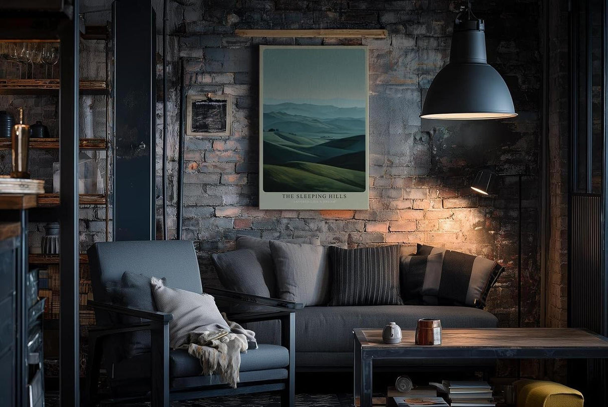 Paul Sinus Wandbild in 40x60cm The Sleeping Hills – sanfte Hügellandschaft in harmonischen Grüntönen für ruhige und stilvolle Raumgestaltung