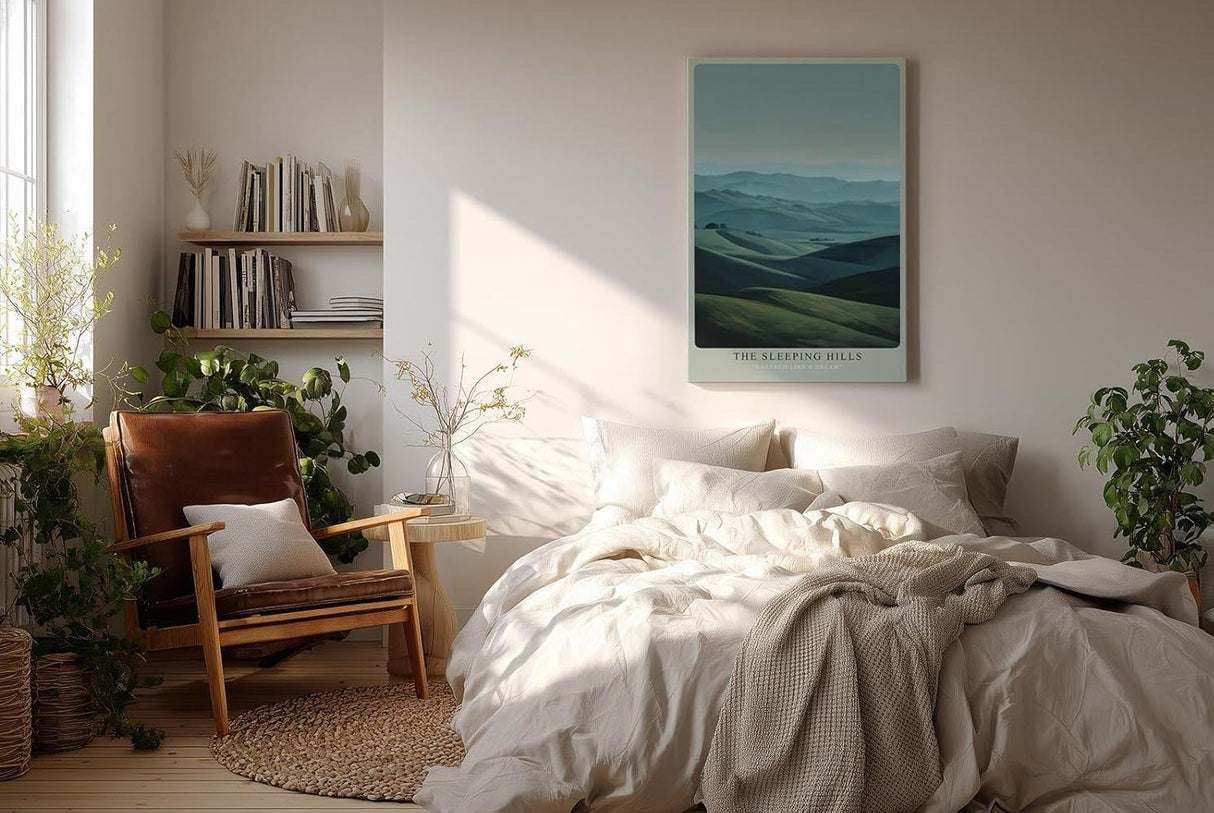 Paul Sinus Wandbild in 40x60cm The Sleeping Hills – sanfte Hügellandschaft in harmonischen Grüntönen für ruhige und stilvolle Raumgestaltung