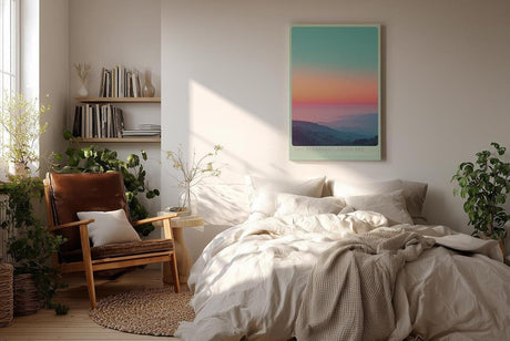 Paul Sinus Wandbild in 40x60cm The Sleeping Landscape mit pastellfarbenem Sonnenuntergang über sanften Hügeln für beruhigende Wandgestaltung